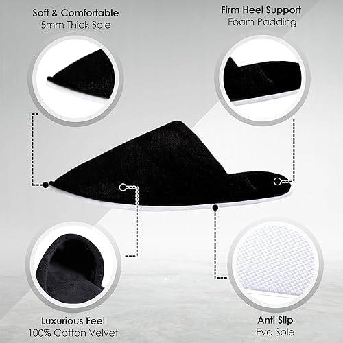 Doberyl Men Jackpro Comfort Disposable 10 Pairs Terrytowels Slippers For Home Spa Party Guest Salons Hotels Hospitals And Home Travel Close Toe (Free Size) (Colors May Vary), Black - Image 4 thumbnail