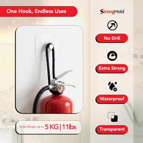 Image of StrongHold Self Adhesive Wall Hooks Without Drilling - 40 Pcs Heavy Duty Transparent Hooks for Photo Frames, Wall Clocks, Keys & Home Decor, Nail Free Damage Free Hanging Hooks