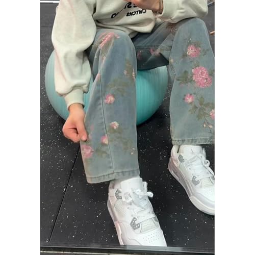 Baggy Jeans Men Vintage Y2k Floral Jeans Flower Print Casual Streetwear for Skater Wide Leg Denim Pants Hip Pop3