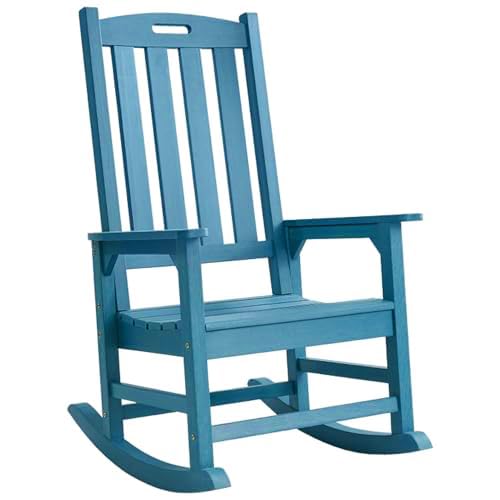 Image of Psilvam Oversized Outdoor Rocking Chair, HDPE Porch Rocker (Blue)