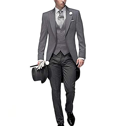 Morning Suits Class Striped Pants for Tailcoat Groom Tuxedos 3 Pieces Wedding Suit for Men Dinner Suit