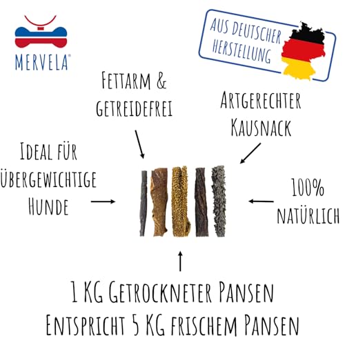 MERVELA Rinderpansen für Hunde | 1.000 Gramm | Qualität aus Deutschland | 100% natürliche Kauartikel | getrockneter Kausnack ohne Zusatzstoffe
