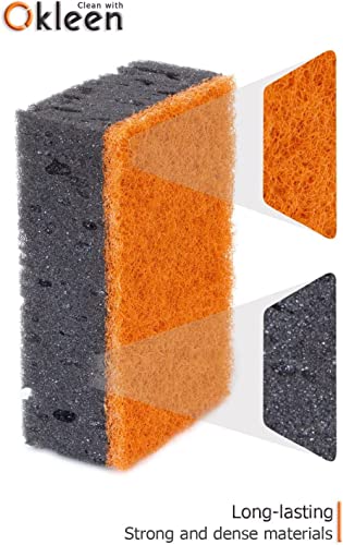Image of Black & Orange Multi Use Scrub Sponges. Made in Europe. 18 Pack, 4.3x2.8x1.4 inches. Heavy Duty and Non Scratch Fiber. Odorless Durable and Delicate Halloween Holiday Sponges