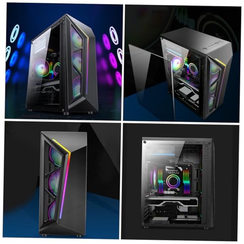 Gabinete de computadora de escritorio NUOBESTY RGB con panel de torre media templada para juegos y oficina, almacenamiento compacto y conveniente, puerto USB 3.0 miniatura 2
