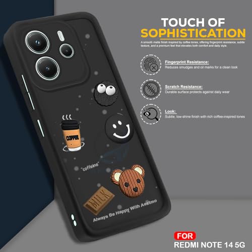 Image of AESTMO Back Case Cover for Redmi Note 14 5G Cover | Cute Fun Cartoon 3D Ball | Coffee Silicone Case | Full Body Protection | Camera Protection Back Cover for Redmi Note 14 5G (Black)