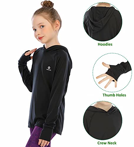 Girls Long Sleeve Shirt UPF50+ Lightweight Hoodie Thin Active Tee Workout Running Pullover Top with Thumb Hole 3-12Years3