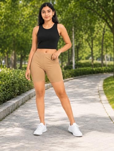 Tony Max Women's Cotton Stretchable Cycling Shorts, Solid Colour, Skinny Fit, Knee Length, Yoga/Sports (in, Alpha, XL, Beige) 1