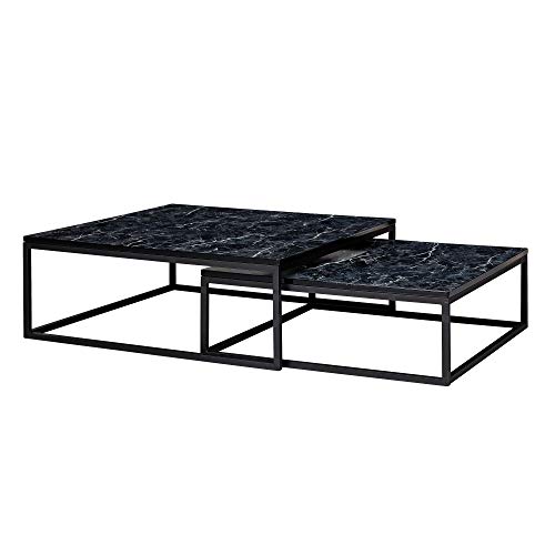 Wohnling Design Couchtisch 2er Set Schwarz Marmor Optik Eckig | Couchtische 2-teilig Tischgestell Metall | Edle Wohnzimmertische | Moderne Satztische