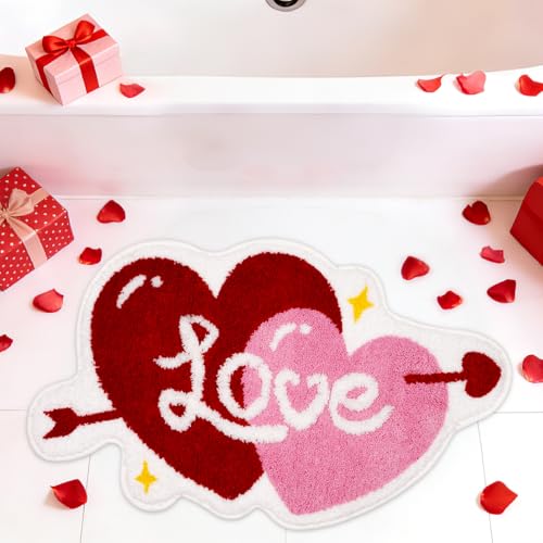 NIGOWAYS Bathroom Rug Love Heart Bath Rug Soft Absorbent Non-Slip Heart Rug for Bathroom Home Bedroom(32in x 20in)