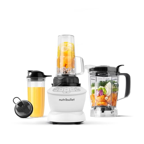 nutribullet Full-Size Blender Combo, Single-Serve & Large Capacity, 1200W, 64oz Pitcher, 32oz Cup, Extractor Blade, 3-Speed, Pulse, Smoothies, Soups, Sauces, Easy Cleaning, Matte White, NBF50500AW