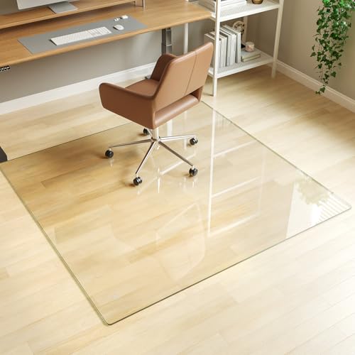 Image of [Tempered Glass] 48 inch x 48 inch Glass Office Chair Mat for Carpet