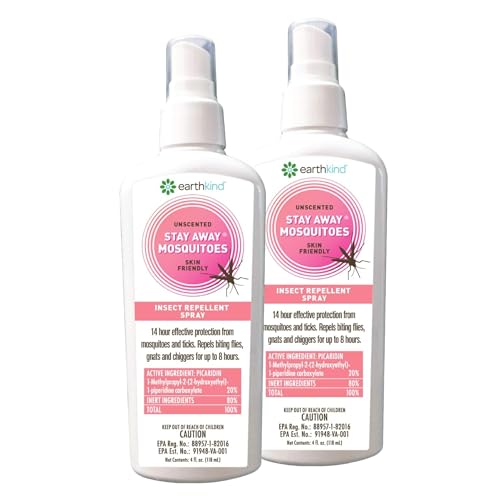 EarthKind Stay Away Mosquitoes Insect Repellent – Plant-Based, Unscented Mosquito Body Spray with Picaridin – Up to 14-Hour Protection – Safe for Children When Used As Directed – 4-Oz (2-Pack)