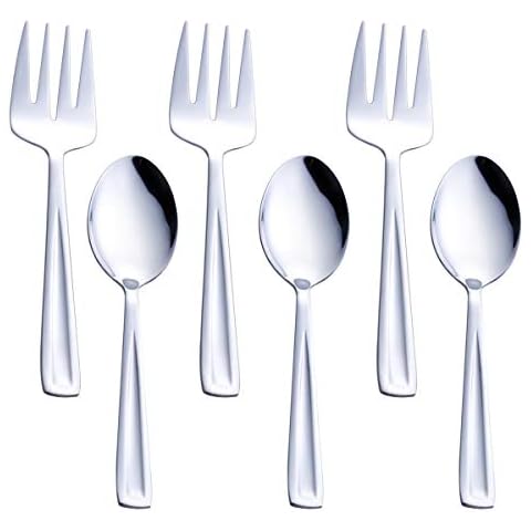 GoGeiLi Stainless Steel Serving Spoon and Serving Fork Set, Include 3 Large Serving Spoon and 3 Serving Fork, 9.5-inch Catering Serving Utensil Set, Dishwasher Safe Cover