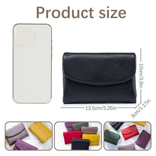 Unisex Pebble Leather Wallet, Small Wallets for Women, Women's Genuine Leather Coin Purse with Credit Card Holder, Wallets for Men and Women (Red and black)2