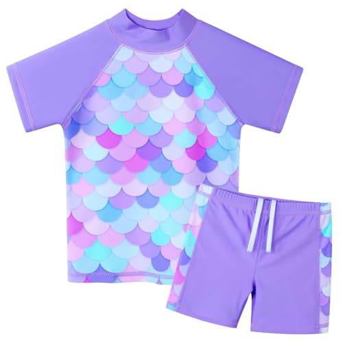 Image of Girls Two Piece Swimsuit Floral UPF 50+ Rash Guard Set Kids Beach Swimwear