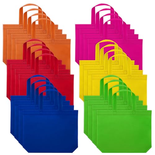 Adwikoso 24 Stück Party geschenktüten Partytüten 6 Regenbogenfarben 33 x 26 cm große wiederverwendbare nicht gewebte Tragetaschen mit Griffen für Geburtstagsgeschenke Einkaufstaschen
