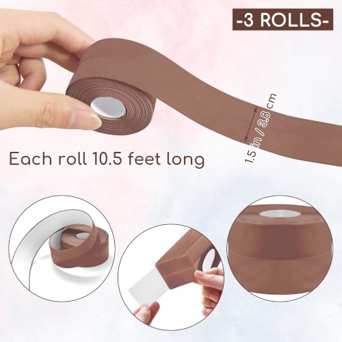 Image of 3 Rolls 10.5 Feet Caulk Tape Toilet Caulking Strip Self Adhesive Bathroom Sealing Peel and Stick Caulk Strip for Bathtub, 1.5 Inches (Brown Caulk)