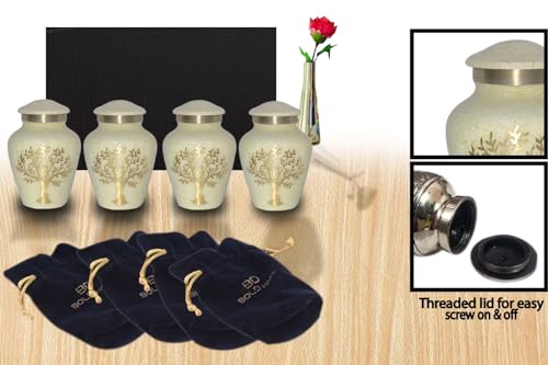 Image of Tree of Life Keepsake Urns for Human Ashes - 4 Small Keepsakes, Decorative Urns for Ashes Adult Female & Male, Funeral Urns - Pearl Marble
