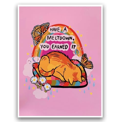 XASUBH Divertida impresión de gato naranja con mariposas, decoración de dopamina de 12 x 16 pulgadas, sin marco, arte de pared de oficina caprichoso con citas desmotivacionales, regalo peculiar para