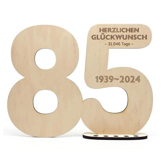 Placa de madera para libro de visitas, número 85, con grabado de felicitación de cumpleaños para escribir uno mismo, como regalo con soporte y portavelas de cumpleaños, para decoración de 85