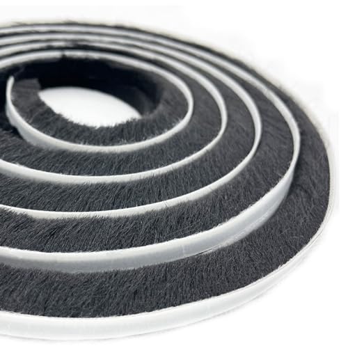 Weather Strip Door Seal Strip Brush Weather Stripping Sliding Door Seal, Self-Adhesive Waterproof Draft Stopper for Windows and Doors (16ft x 11/32 Backing x 9/16 Brush inch, Black)