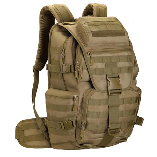 KXBUNQD Militärischer taktischer Rucksack, 50 l, Wandern, wasserdicht, groß, Militärrucksack, 3-Tage-Rucksack, Molle-Tasche, Khaki, 50L… – Ansicht 1