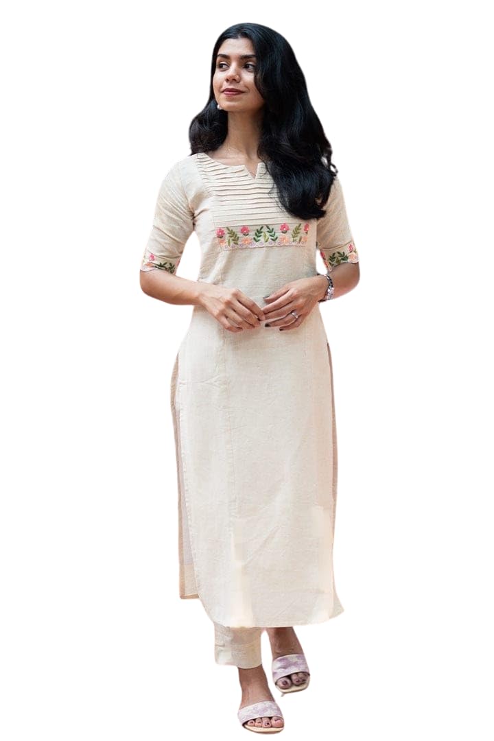 Women's Cotton Floral Printed Straight Kurti with Palazzo (White)-picture-46
