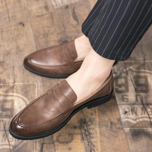 Men's Slip-On Dress Shoes Low Top Fashion Classic Genuine Leather Dress Non-Slip Softsole Business Oxford2