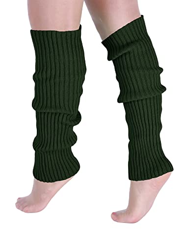 Milumia Women's 1 Pair Ribbed Knit Leg Warmers 80s Boot Long Socks Army Green One Size
