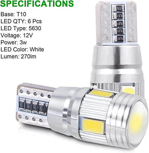 Vehicle Light Bulbs 12V LED, 5630 Chipset T10 Wedge W5W 168 194 2825 Car Replacement Interior Lights for Dome Map Door Courtesy License Plate Lights, White (Pack of 10)