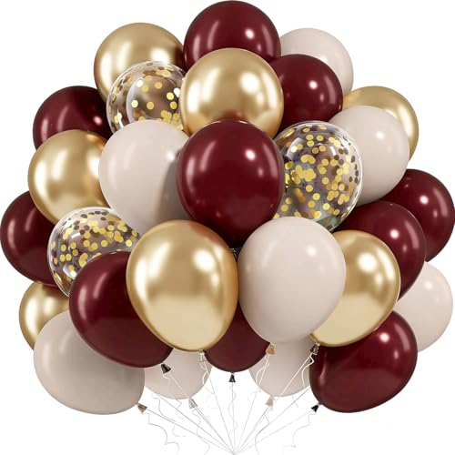 Ballons Bordeaux Beige Or, 60 Pièces Ballons Bourgogne Beige Or Confettis, Ballon Rouge Bordeaux pour Anniversaire Femme, Saint Valentin, Baby Shower, Mariage, Fiançailles, Diplome Fête Décorations