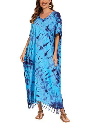 Image of Beautybatik Women Hippie Tie Dye Caftan Kaftan Loungewear Maxi Plus Size Long Dress XL to 4X