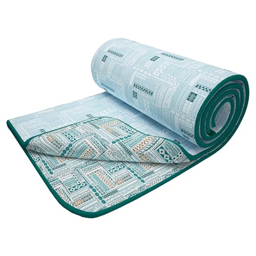 Image of Story@Home AC Comforter Queen Size Cotton 100%| 150GSM 144x220 CM Quilt AC Blanket for Summer | AC Comforter Single Bed | Dark Cyan Blue & Light Blue, Aztec Reversible Design Duvet| All-Season Blanket