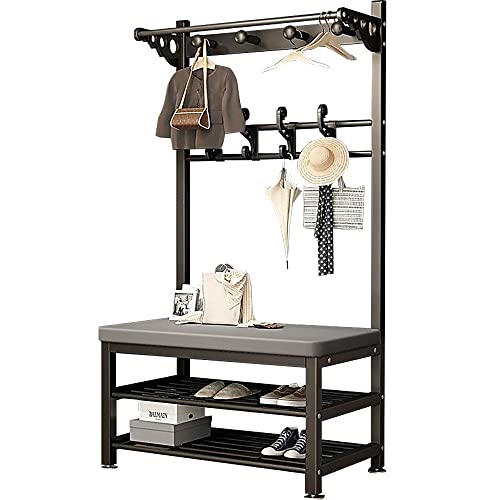 Metall Kleiderständer mit Sitzbank, Multifunktionale Garderobenständer...