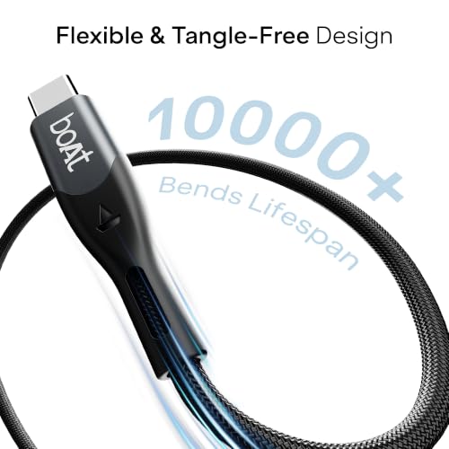 Image of boAt 240W Cable; Type-C to C; 5A Fast Charging; 480 Mbps Data Sync, 1.2 m Unbreakable Nylon Braided,10000+ Bends Lifespan, For Apple, OnePlus, Android, Laptop (Carbon Black)