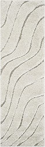 Image of (Pack of 2 Abstract Wavy Design Shaggy Carpet for Living Room, Bedroom, High Low Design Finish Microfiber 1.8 Inch Pile High, 2x6 Feet Runner Cream|Beige Color