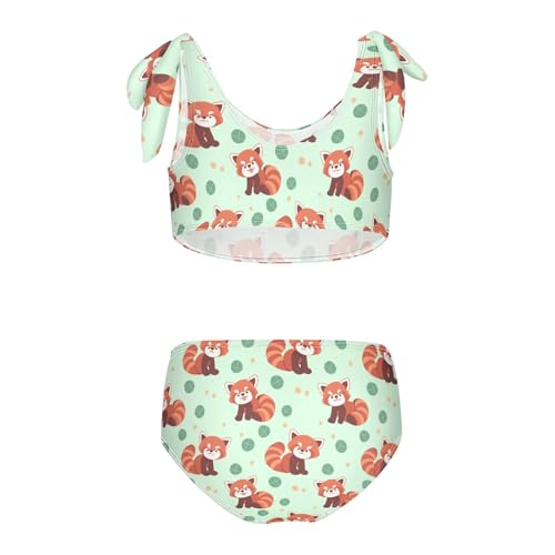Wusikd Cute Red Panda Girls Swimsuits Two Piece Green Swimwear Bikini Set for for Girls Size 3T2
