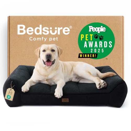 Image of Bedsure SupportMax XL Pro Orthopedic Dog Beds Large Sized Dog - Extra Thick Supportive Dogs Couch with Waterproof Washable Cover, Extra Large Comfort Pet Sofa with Soft Sherpa & Nonskid Bottom, Black