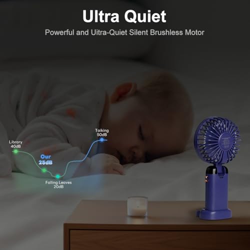 Image of 5 PCS Portable Handheld Fan, 12 hours Upgrade 3200mAh Mini Fan with Stand, 90 Foldable, 5 Speed Wind, 3 in 1 Personal Small Fans, Makeup Fans for Women (Purple, Green,Pink,Blue,White)