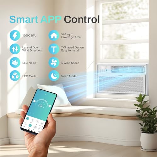 Image of PhiloDeco Energy Star Window Air Conditioner,12000 BTU 520 sq ft. Air Conditioner Window unit with Wifi Inverter Ac, Remote Control, Ultra Quiet & Easy Installation, ECO /24 Timer /Auto Restart