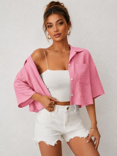 Image of Jacket for Women Stylish Cropped | Trendy Half Sleeve Button Down Casual Top | Loose Fit Shrug for Beach & Resort Outfits | Fashionable Lightweight Jacket (28 K-1-4)