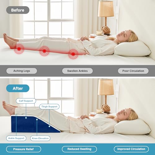 Image of Yojoker Leg Elevation Pillows for Swelling, Memory Foam Wedge Pillow for Legs Blood Circulation, Leg Elevation Pillows for After Surgery, Knee Wedge Pillow for Sleeping Back Hip Ankles Relief Navy