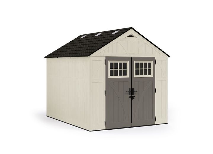 Suncast 8x10 Ft. Outdoor Storage Shed - Large Resin Outdoor Shed with Floor Included, Lockable Double Doors & Skylights. 547 Cu Ft Tremont Garden Plastic Sheds for Lawn Tools, Riding Mowers, & Bikes