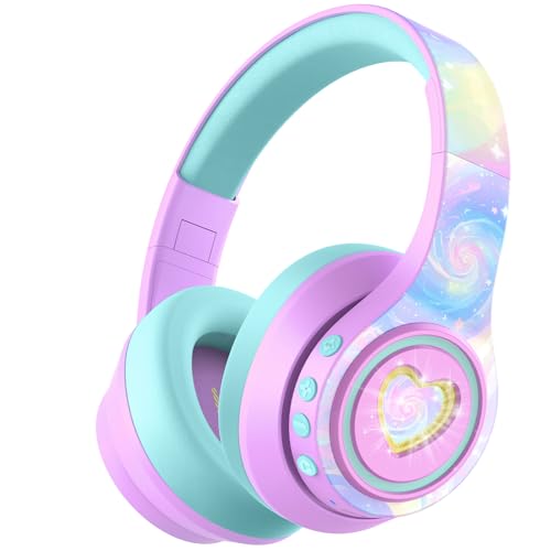 Słuchawki Bluetooth iClever dla dzieci z redukcją szumów, oświetlenie LED, Bluetooth 6.0, szybkie ładowanie przez USB typu C, bezpieczna głośność 80 dBA, 47 godzin odtwarzania, słuchawki dla dzieci do