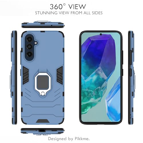 Image of Pikkme Back Cover | D5 Tough Armor Bumper | 360 Protection Case | Ring Holder Stand Case for Samsung Galaxy M55 5G / M55s 5G / F55 5G (Blue)