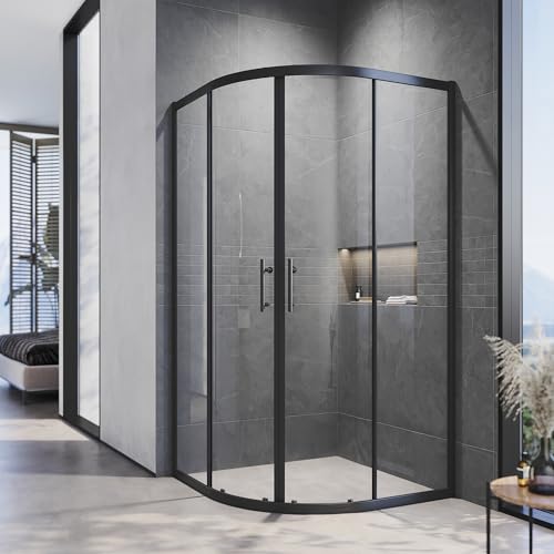 ELEGANT Corner Shower Enclosure, Black Quadrant Bath Screen, Sliding Door, 5mm Tempered Glass, Nanocoating Easy to Clean, 1000x1000mm