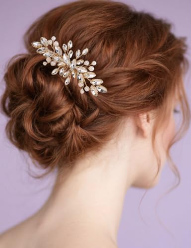Peine de boda con perlas y cristales dorado miniatura 1