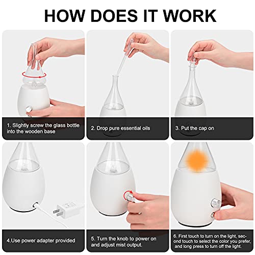 Image of Lychee Essential Oil Diffuser Humidifiers, Quiet Diffuser, Small Aromatherapy Diffuser,7 Colors Light Adjustable with Wood Grain Base for Home Bedroom Office Yoga Nice Gift (White)