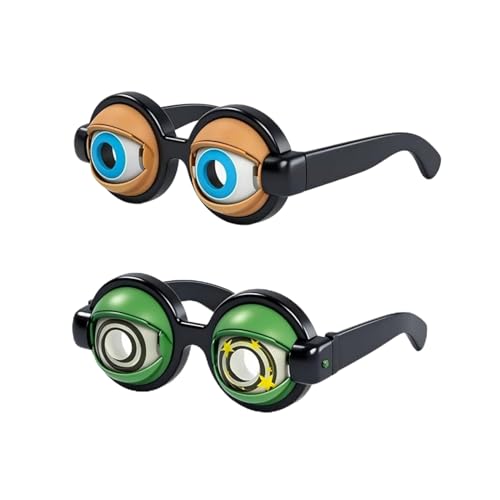LOOKALEIDOSCOPE Crazy Moving Eyes Glasses Funny Winking Eyeball Glasses - 4 Styles Novelty Glasses for Party Cosplay Photo Booth Gag Gifts (Green+Brown)
