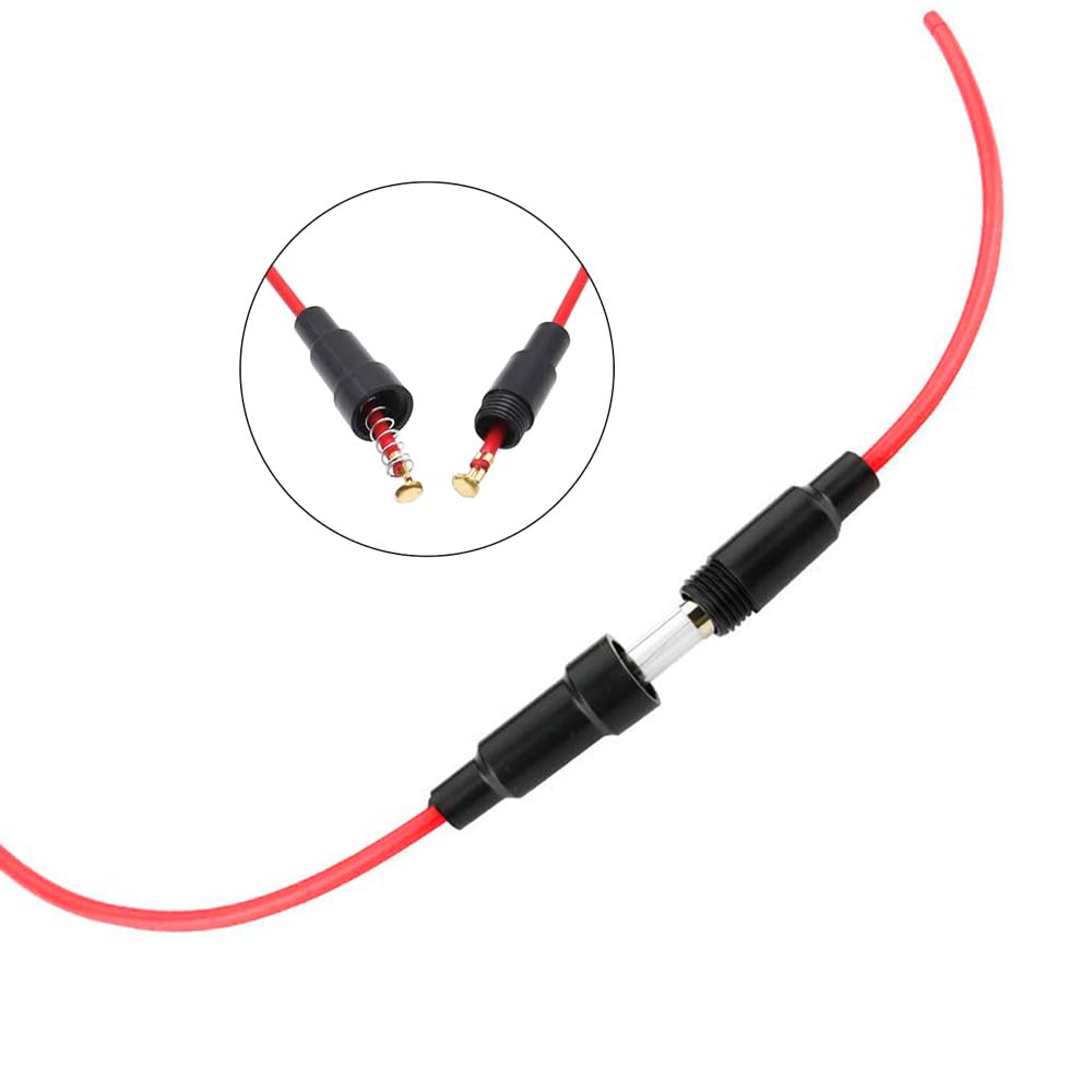 10 Sztuk 6 X 30 mm 32V 20A Uchwyt Bezpiecznika Szklana Rurką, Uchwyt Bezpiecznika Szklanego AGC z Drutem 16 AWG (Czarny)